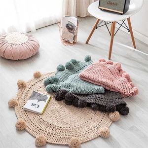 Round Room Rug Nordic Carpet Around 90x90cm Solid Yarn for Knitting Rug Bedroom Children's Room Spherical Decoration Alfombra 211204