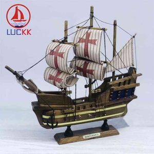 Luckk 24cm Handmade Retro Santamaria Navios Modelo Mediterrâneo Casa Interior Decoração De Madeira Artesanato Clássico Quarto Sailboat Enfeites 210727