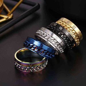 Stainless Steel Link Chain Color Ring For Men Women Classic Roman Numerals 8MM Ring 2022 New Trendy Jewelry Accessories G1125