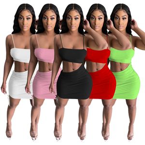 Plus Size S-2XL Mulheres Club Vestidos Sem Mangas Bodycon Saias Cor Sólida One-peça Vestido Sexy Verão Vestuário Na moda Miniskirt Skinny Skirts Skinny Clubes Noturna Desgaste 4865