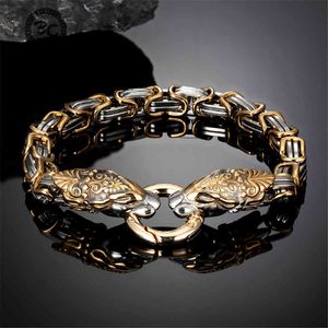 Never Fade Viking Dragon Head Bracelets Men Gold Stainless Steel King Chain Snake Wristband Nordic Amulet Punk Male Jewelry Gift