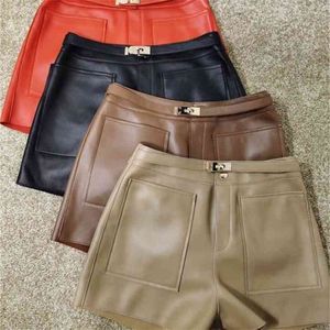 Kvinnor Solid Short Mini Female Chic Runway Fashion Korean High midja Streetwear Sheepskin Autumn Winter Shorts 210331