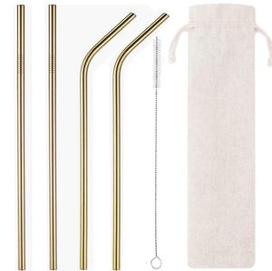 6 pcs conjunto canudos de aço inoxidável com escova de limpeza e bolsa reutilizável em linha reta metálica bebendo palha para bar de casa