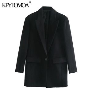 Moda feminina oversized botão único blazers casaco vintage manga comprida bolsos feminino outerwear chique tops 210416