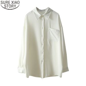 Coreano solto longo blusa outono escritório senhora sólido camisa polo colar moda vestuário mulheres camisas blusas 11307 210417