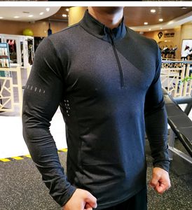 gray Quick Dry Running Shirt T-shirt Long Sleeve Compression Shirts Gym Fitness Sport Cycling zipper