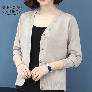 Casual Slim-Fit Stickad Cardigan Solid Sweater Elegant Koreansk Style Sweet V-Hals Enstaka Kvinnor Tröjor Pull Femme 11846 210415