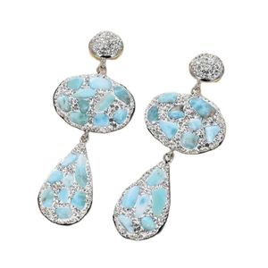 Wholesale nugget earrings for sale - Group buy GuaiGuai Jewelry Blue Larimars Nugget CZ Paved Crystal Dangle Stud Earrings Silver CZ Geometric Earrings Handmade For Women Real Gems Stone Lady Fashion Jewellry