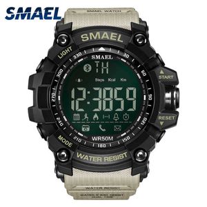 Männer Digitale Sport Männliche Uhr Smael Marke Kahki Stil Bluetooth Link Led Armbanduhren Herren Chronograph Auto Datum Uhren 1617b Q0524