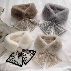 Scarf female autumn winter ins versatile Korean version Plush imitation Rex rabbit hair scarf stripe thickened warm neck protection wool