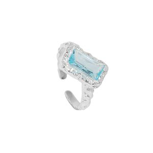 925 Sterling Silver Ring Irregular Surface White Blue Square CZ Zircon Open Size Rings For Women Girls Wedding Party Gifts