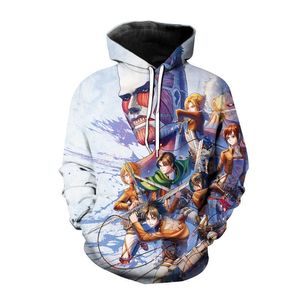 Popularne Anime Bluzy Atak na Titan 3D Drukuj Bluza z kapturem Mężczyźni Kobiety Harajuku Hip Hop Pullover Hoodie Płaszcz Unisex Odzież Y0804