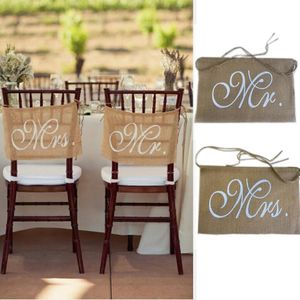 Party Decoration 1pair Mr&Mrs Burlap Chair Banner Set Sign Garland Rustic Wedding Groom Bride To Be Event SuppliesParty
