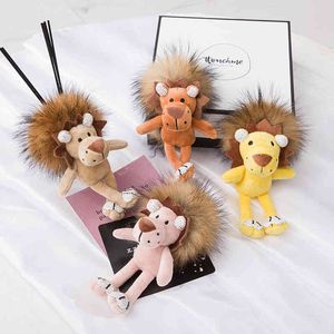 Livlig långhårig Lion Cub Charms Keychain Leksaker Keyring Kvinnor Väska Ornament Multi Purpose Trinket Key Lanyard Emo Smycken Gåvor