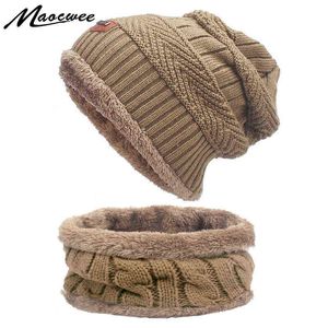 Frauen Männer Hut Zweiteilige Schal Hut Set Unisex Einfarbig Mützen Gestrickte Skullies Hüte Herbst Und Winter Warme Gestreifte kappe Neue Y21111