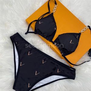 Klasik Baskı Mayo Lüks Çift Alfabe Beachwear Kadın Mektup Halter Mayo Lady Seksi Backless Mayo