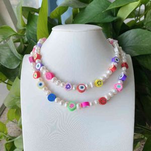 Handmade Turkish Freshwater Pearls Eye Soft Polymer Clay Beads Necklaces