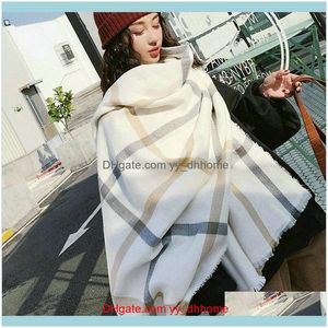帽子、スカーフグローブファッションアッサリスカーフ韓国の白い格子縞のスカーフ女性冬の模倣カシミヤスカーフレディースのための特大のニット