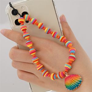 Punki Proste Czeski Styl Beach Rainbow Shell Łańcuch Handmade Kolorowe Zroszony Telefon Komórkowy Smycz Kobiet Prezenty