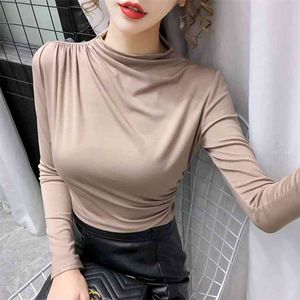 WWENN Long Sleeve T Shirt Women Autumn Tops Folds Slim T- Female Korean Cotton Tshirt Woman Clothes Tee Femme 210507