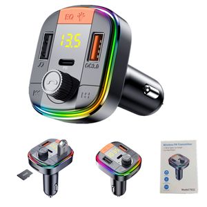 Färgglada Ljus Dual USB Typ C Bil MP3 PD QC3.0 18W Snabb Laddare Bluetooth FM-sändare Trådlös handsfree-ljudmottagare med detaljhandelspaket