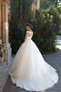 Bateau 3 4 Long Sleeves Pearls Tulle Princess Cheap Bridal Ball Gowns Plus Size Country Vintage Lace Millanova 2020 Wedding Dresse235J