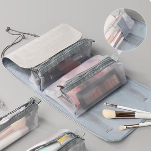 Sacos cosméticos Makeup Organizer Bag Dobrável Roll Up Toilett para Viagens Camping Gym Destacleable Design com 4 malha