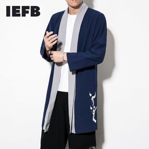 IEFB Chinesischen Tang-anzug Stickerei Strickjacke Mantel Für Männer Frühling Sommer Mittellange Hanfu Baumwolle Leinen Windjacke 9Y6036 210524