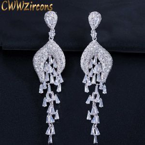 Tassel Style Micro Cubic Zirconia Paved Long Big Dangle Evening Party Earrings For Women Wedding Jewelry CZ239 210714
