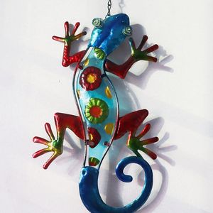 Obiekty dekoracyjne Figurki wiatrowe Chimes Dekoracje Rzemiosło Gecko Metalowe Szkło Malowane Znakomicie Piękne Okno Ogrodowe Balkon O