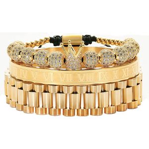 3pcs/set Imperial Crown King Mens Pulseira Pavimenta Cz Bracelets de Ouro para Men Charm de Luxo Moda Moda Jóias de Aniversário