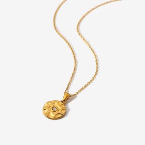 Wholesale thin gold chain necklace for sale - Group buy Pendant Necklaces Cubic Concave Convex Circle Round Disc Zircon Nekclace For Women Simple Stainless Steel Thin K Gold Chain Jewelry