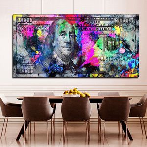 Colorful Dollors Canvas Paintings Graffiti Art For Living Room Modern Money Watercolor Abstract Art Cuadros Posters Home Decor