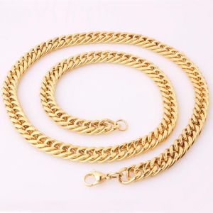 10mm 7-40 polegadas Hip Hop Men's Gold Color 316L Aço inoxidável Calhas de pulseira de colar de corrente dupla em aço inoxidável