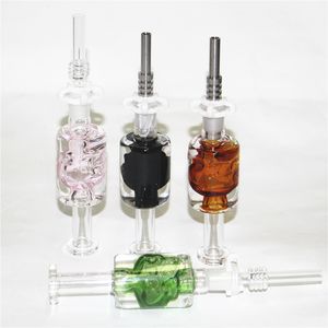 Totenkopf-Glas-Nektar-Bong-Shisha-Kühlöl, flüssiges Glycerin im Inneren mit Quarz-Edelstahlspitze und Kunststoff-Clip-Dab-Rig-Wasserpfeifen-Bongs
