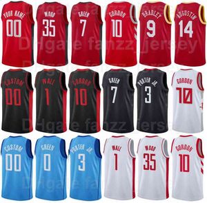 스크린 인쇄 농구 Jalen Green Jerseys 7 Christian Wood 35 John Wall 1 Eric Gordon 10 Kevin Porter Jr 3 David Nwaba 2 팀 색상 검정 빨강 파랑 흰색 남자 여자 청소년