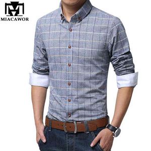 Miacawor клетчатые рубашки мужчины весна с длинным рукавом Camisa Masculina повседневная рубашка Slim Fit Мужские платья рубашка Camisa Hombre Plus Размер C127 G0105