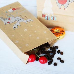 Gift Wrap Kraft Paper Baking Packaging Bag Christmasxmas Candy Dessert CandyPaper With Christmas Sticker Gift -Present