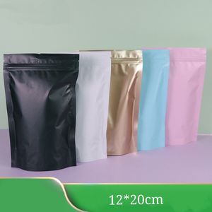 12 * 20cm Multi-Colors Stand Zip Lock Food Packaging Bags 100pcs / Lot Färgglada Stående Mylar Folie Påse Med Tear Notch På Top Kaffe Tea Storage