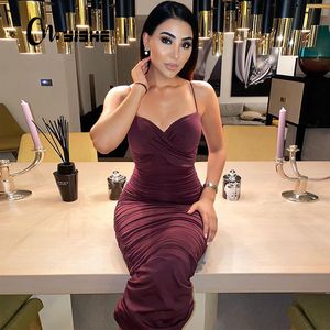 CNYISHE SEXY V Neck Bodycon Sling Klänning Spaghetti Strap Ärmlös Baklösa Kvinnor Wrap Hip Klänningar Elegant Party Midi Dress Robe 210419