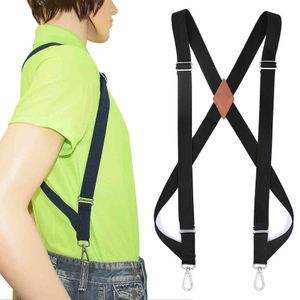 Side Clip Trucker Suspenders for Men Work 25cm Wide X-back with 2 Snap Hooks Adjustable Elastic Heavy Duty Trouser Braces Black