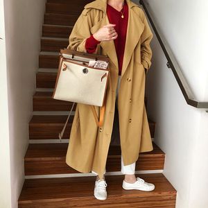 Herbst Mode Zweireihige Mantel Frauen Schlank Großer Revers Kragen Weibliche Lose Langarm Outwear