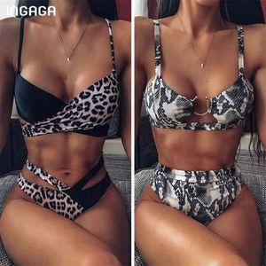 Ingaga cintura alta biquíni push up swimsuits leopard mulheres swimwear mulheres brasileira biquini sexy banheiro terno mulheres 210625