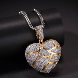 Collana con ciondolo a cuore spezzato per collana con ciondolo ghiacciato di nuovi gioielli hip-hop di moda da uomo