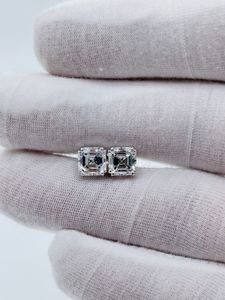 LOTUSMAPLE, Asscher-Schliff, funkelnder Moissanit-Diamant-Ohrring, Ohrstecker, Farbe D-Test, positiv, Push-Back, massiv, 14 K, 18 K, Weiß-, Gelb-, Roségold, Platin 950, mit Zertifikat