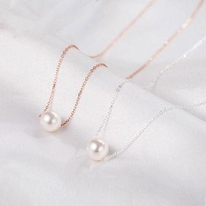 Naszyjniki wisiorek Minimalist 925 Sterling Silver Fashion Słodka Pearl Naszyjnik Dla Kobiet Party Biżuteria