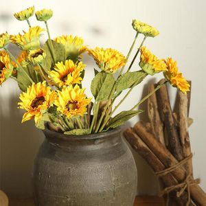 Wholesale silk sunflower wedding for sale - Group buy Decorative Flowers Wreaths Long Branch Heads Sunflower Artificial Flower Wedding Decoration Silk Fake Home Garden Decor