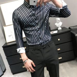 Men's Casual Shirts V Striped Men Business Formal Dress 2021 Spring Lomg Sleeve Slim Fit Social Party Blouse Streetwear Camisas
