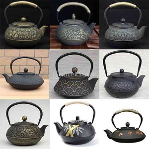 Japonês Preto Ferro de Ferro Chá Teapot Kettle Trivet Filtro Presente 9 Padrões 210813