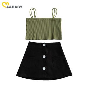 1-6y verão moda criança criança criança meninas roupas conjunto verde colete de malha t shirt top saias saias roupas trajes 210515